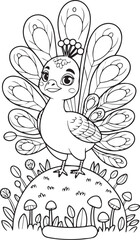 Cute Baby Peacock Coloring Page with Flowers