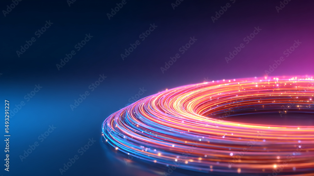 Poster neon light swirl forming a circular pattern on a dark background. ai generative. 39449927 4