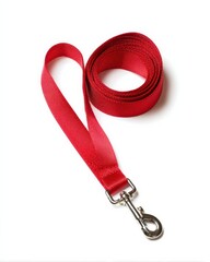 Bright red pet leash coiled and ready for a walk.  Durable and stylish for any pet.