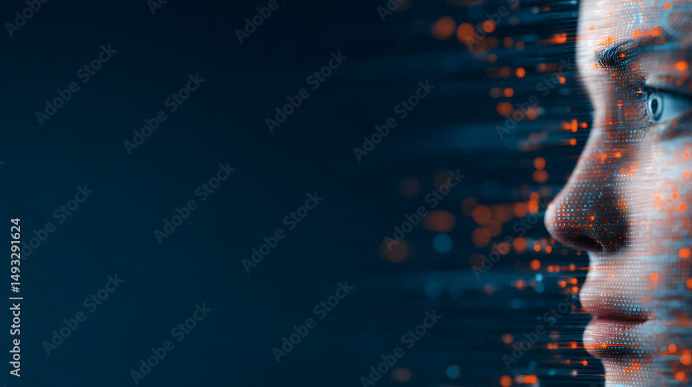 Aufkleber abstract digital face with data streams on dark background. ai generative. 65656207 3