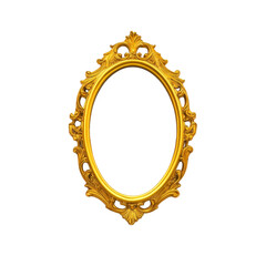 Ornate, oval shaped gold frame with intricate detailing, perfect for adding touch of elegance to any decor. frame luxurious design is ideal for classic or vintage settings