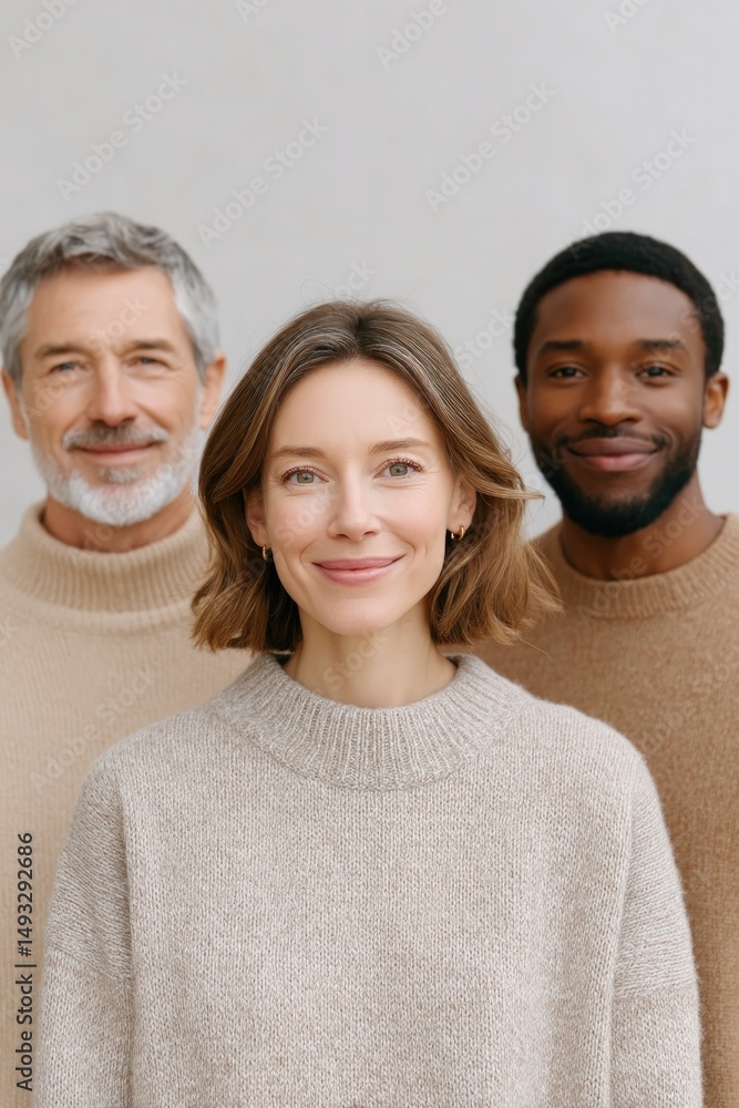 Poster diverse family standing together in minimalistic style creating sense of and inclusion