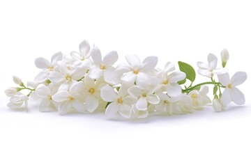Fototapeta premium A bunch of small white jasmine flowers with star-shaped petals, isolated on a white background