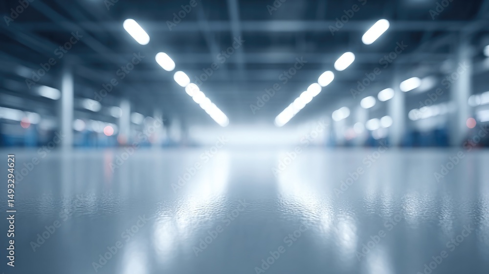 Poster minimalistic image of empty clean automotive repair garage with various tools subtly visible in back