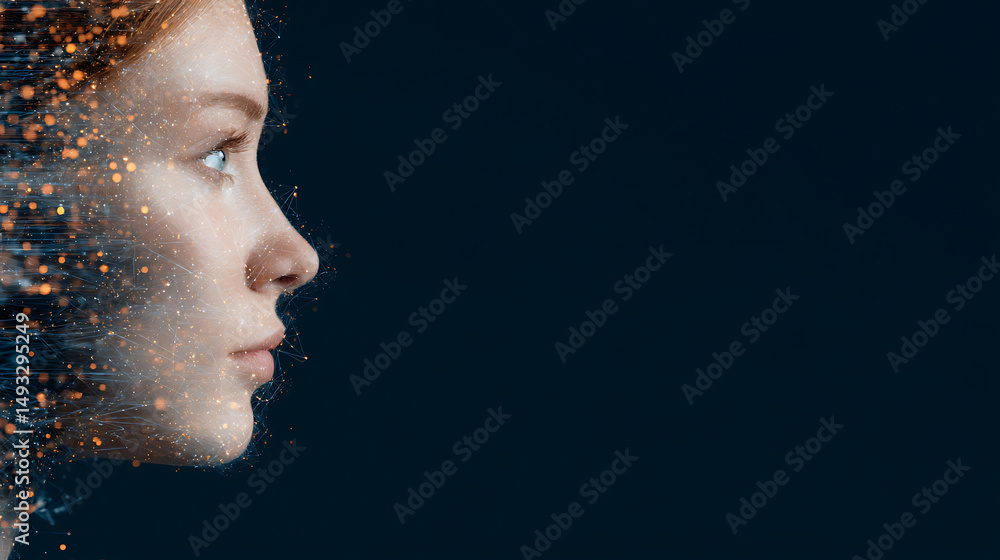 Aufkleber digital human head with neural network and data points on dark background. ai generative. 99370908 2