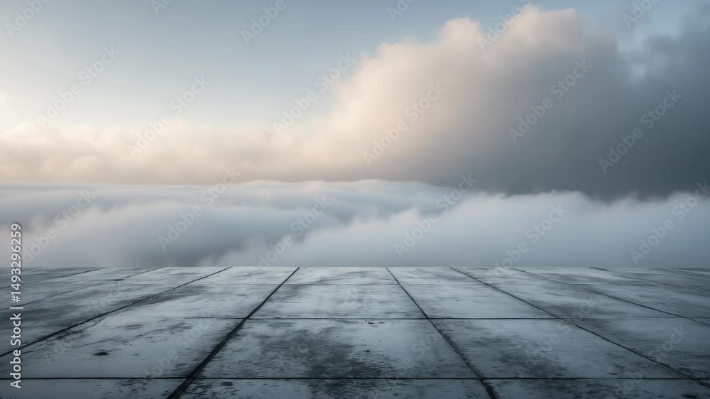 Poster abstract background featuring concrete ground, foggy clouds, and mock-up place — landing page concep