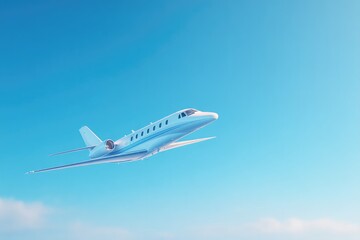 Obraz premium sleek private jet soaring through clear blue sky minimalistic design clean image vast copy space