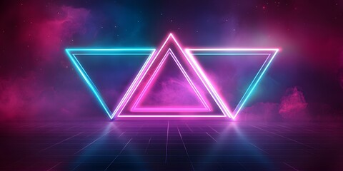 Naklejka premium Neon triangles on a futuristic stage