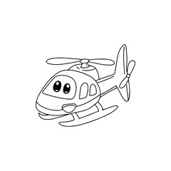 Kawaii coloring page airplane and helicopter 
