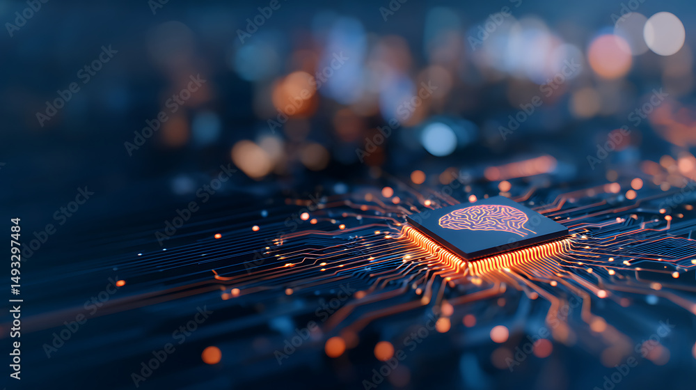 Aufkleber futuristic ai technology concept with neural network and circuit graphics. 3d rendering 73148717 3