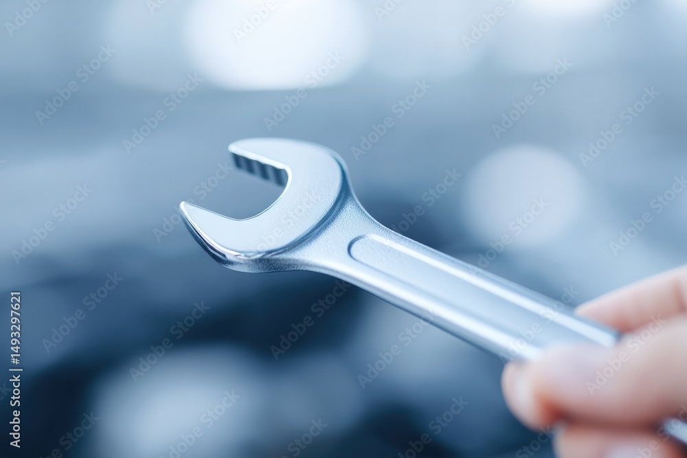 Poster automotive mechanic using socket wrench to work on car engine in garage setting showcasing minimalis