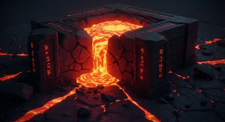 Lava Flowing into Stone Structure