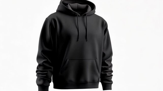 Black hoodie on a white background; casual apparel