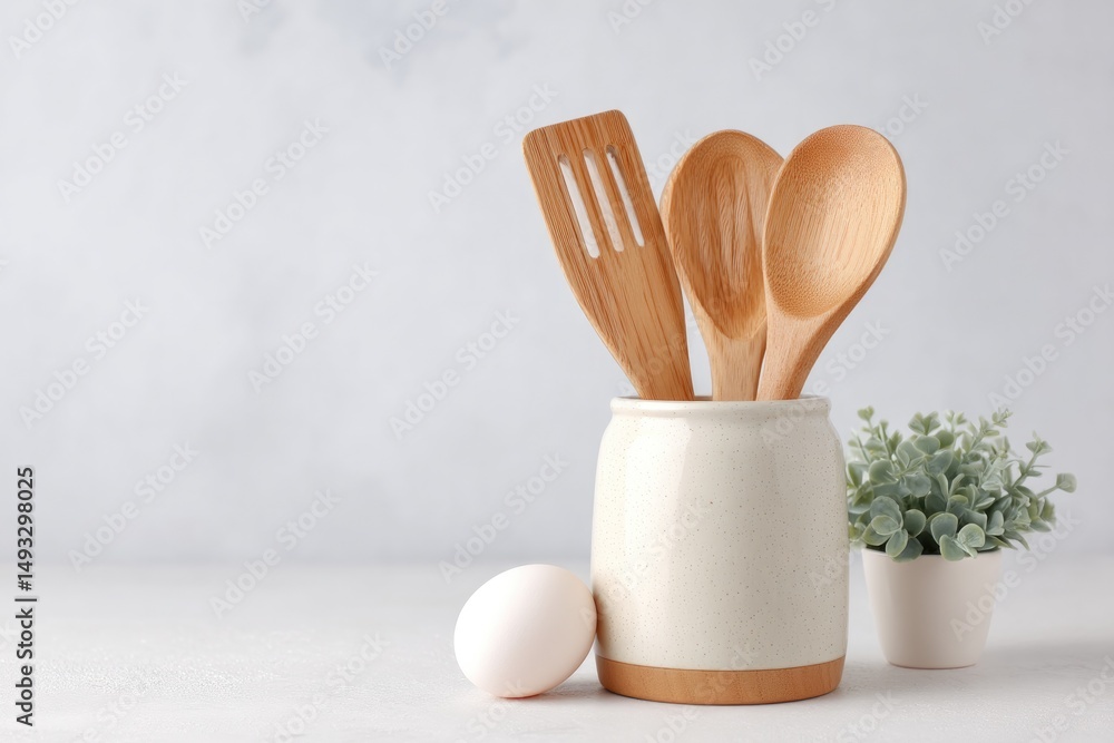 Poster capture minimalistic kitchen setting illustrating clever life hack with neatly arranged utensils inc