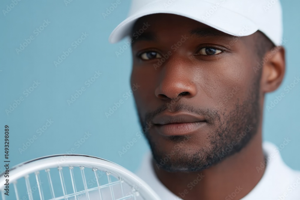 Poster capture minimalistic tennis portrait showcasing player intensity with clean background