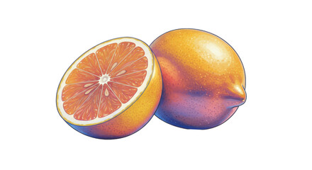 Isolated Freshly Cut Grapefruit and Whole Citrus