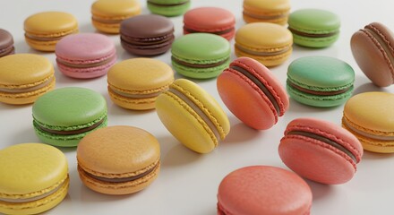 Obraz premium Colorful Macarons Assortment on White Background