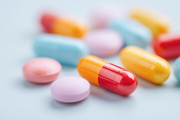 close-up of modern medicine capsules on clean minimalistic white background