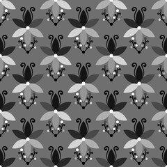 Vintage style monochrome seamless floral pattern