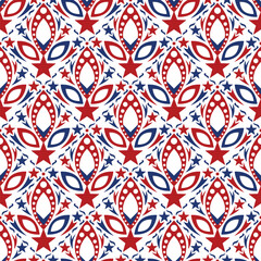Red white and blue colors themed seamless floral pattern