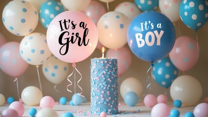 A gender reveal event with a variety of colored balloons