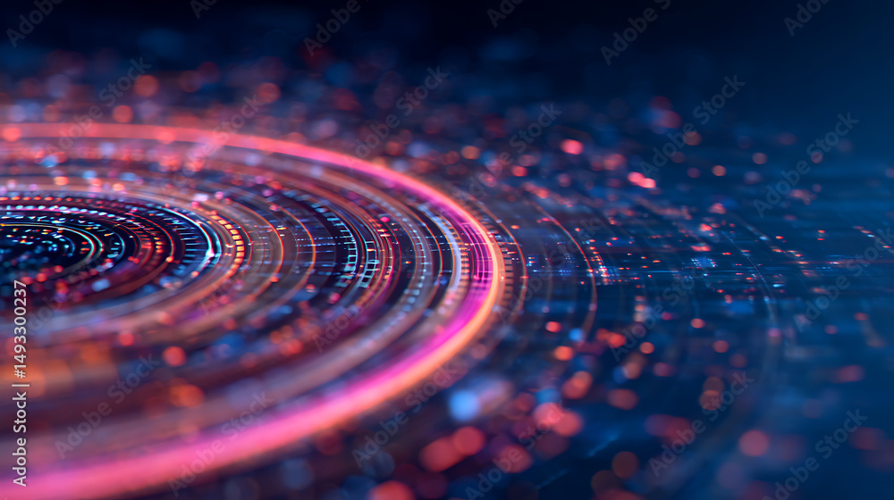 Poster abstract neon circular pattern with a.i. text in the center. 3d rendering 62532288 3