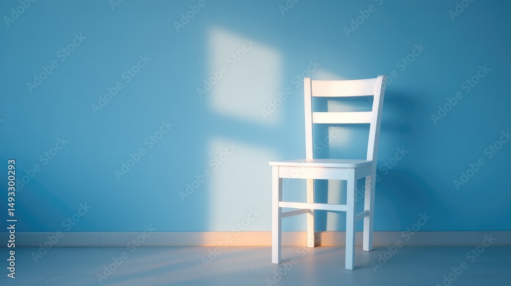 Poster minimalistic arrangement of two chairs placed closely together in empty room with sunlight streaming