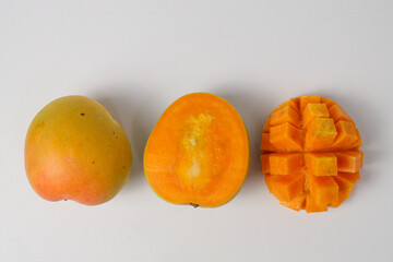 Mangga Gedong Gincu. Tropical Indonesia Mango from Majalengka or Majalengka, West Java Slice, Cubes. Mango Gedong Gincu so Fragrance and Have Sweet Taste. Mango Isolated on White Background