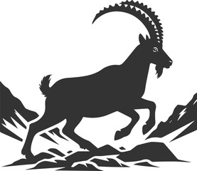 Black drawing vector silhouette of a goat