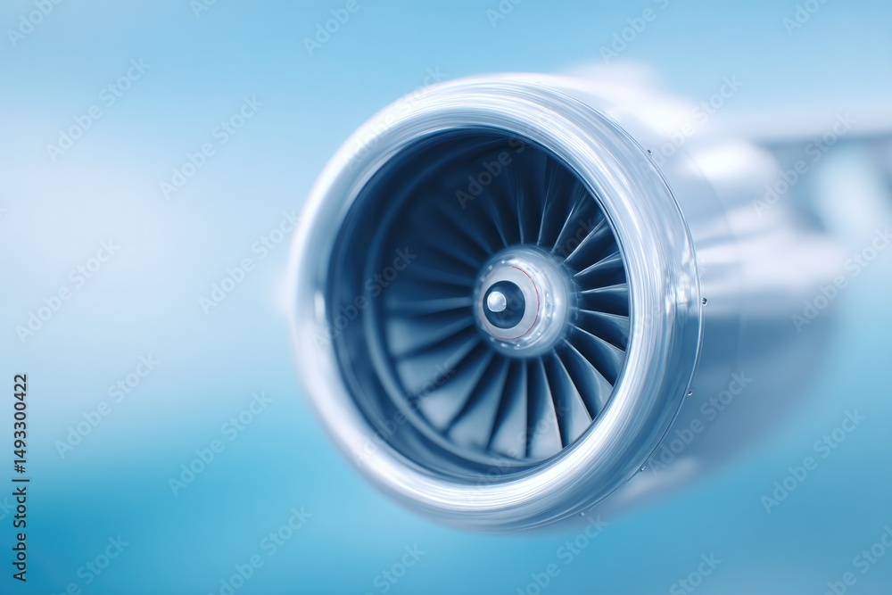 Aufkleber minimalistic close-up of airplane engine with emphasized mechanical intricacies and shiny surfaces