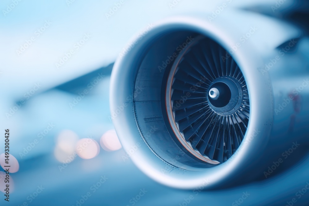 Aufkleber minimalistic close-up of airplane engine with emphasized mechanical intricacies and shiny surfaces