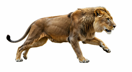 Obraz premium lion, male lion, african lion, Majestic Lion in Motion, Isolated on White Background