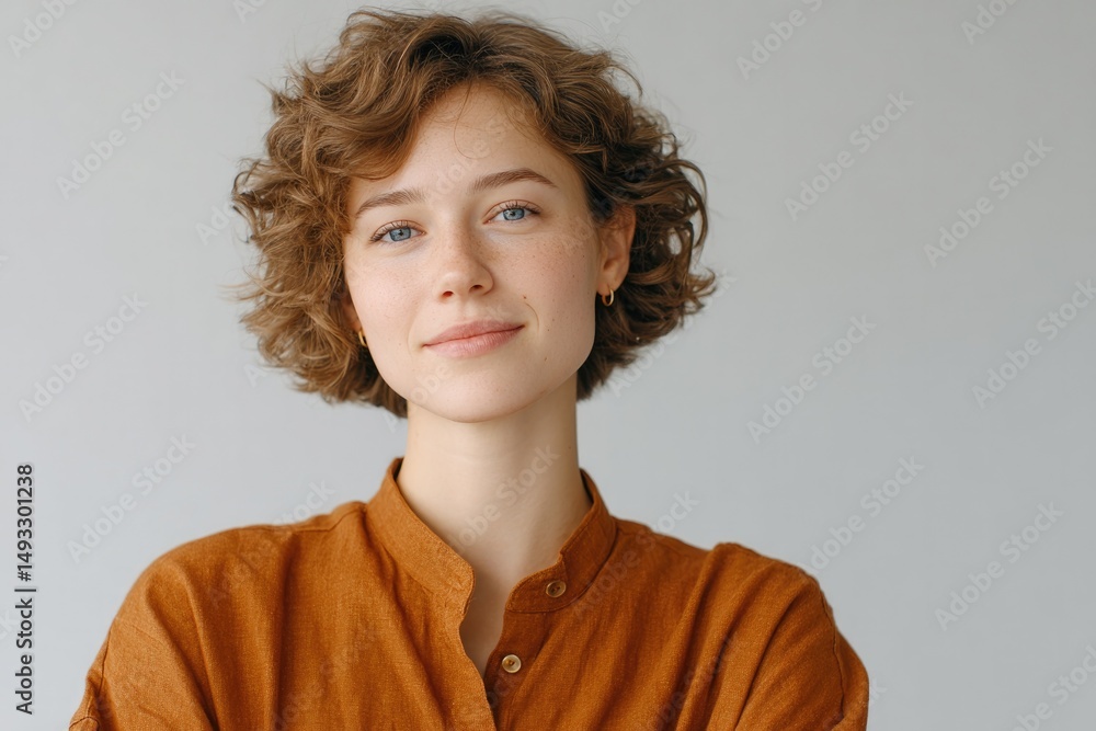 Poster portrait of curator embracing modern and minimalistic style offering ample copy space around their f