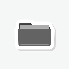 Open folder with documents icon sticker isolated on gray background