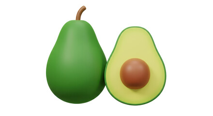 Isolated Ripe Whole and Halved Avocado