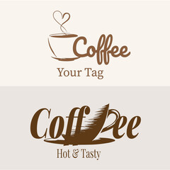 Set of two Premium Coffee Shop Logo, Coffee Cup Logo, Vector illustration on white background
