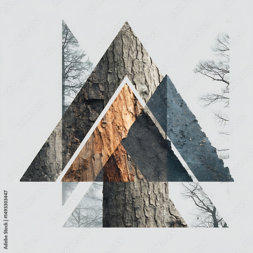 Aufkleber geometric nature abstraction, tree bark textures in layered triangular shapes