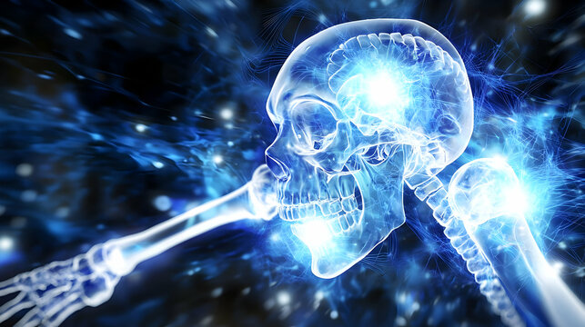 Glowing Digital Skeleton Skull