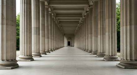 Fototapeta premium colonnade, columns, pillars, Classical Colonnade Leading to a Door