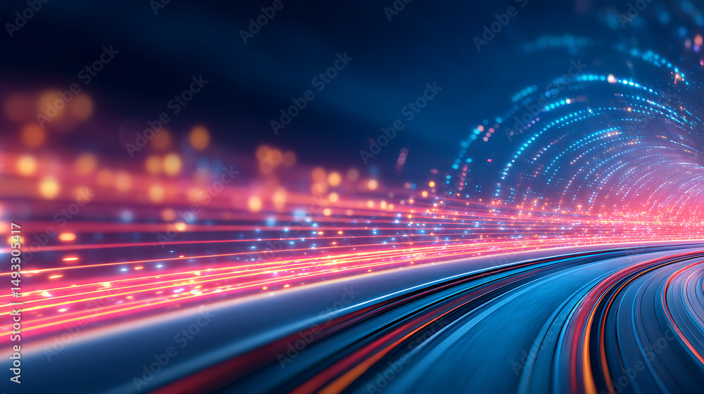 Poster futuristic tunnel with dynamic lighting on a dark background, concept of speed and technology. gener
