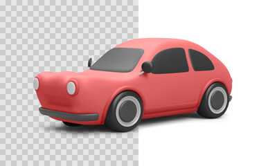 Retro Car Vector Illustration in Cartoon Style with Rounded Shape and Smooth Surfaces. Simple Red Vehicle Isolated on White Background for Creative Design.
