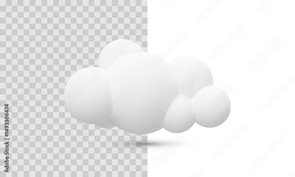 Poster minimal 3d cloud shape in soft white color, floating and isolated on transparent background. vector 