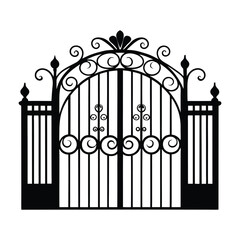 Wrought iron gate and fence vector illustration with decorative metal design and barcode pattern