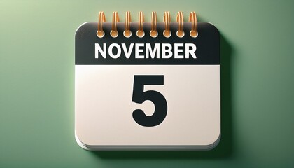 Illustration of paper calendar with date 5 November. Day and month for birthday, anniversary or appointment