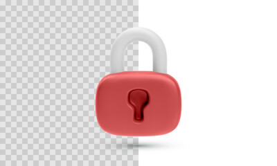 Closed Padlock Icon In Red Color With White Shackle, Perfect For Cybersecurity, Locking Mechanisms, And Privacy Concepts. Minimal 3D Style. Vector Illustration.