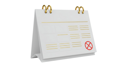 Isolated Blank Calendar with a Red X Symbolizing a Cancelled Appointment or Deadline