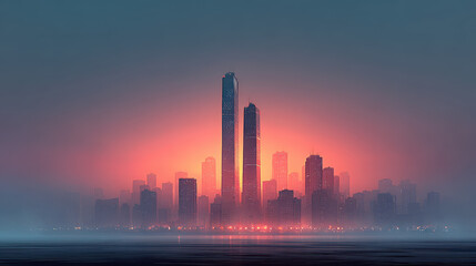 Fototapeta premium A stunning cityscape with skyscrapers illuminated by neon lights at night, offering a cool, urban-inspired wallpaper