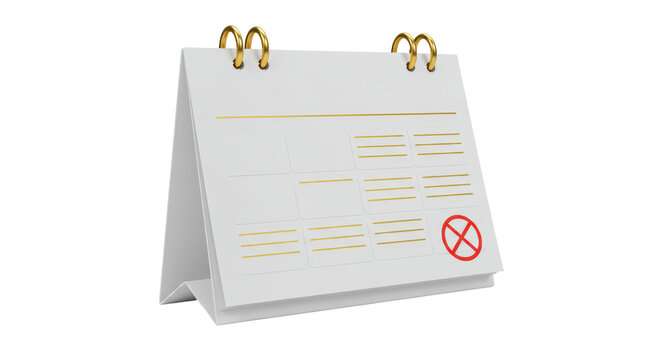 Isolated Blank Calendar with a Red X Symbolizing a Cancelled Appointment or Deadline