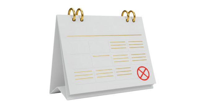 Isolated Blank Calendar with a Red X Symbolizing a Cancelled Appointment or Deadline