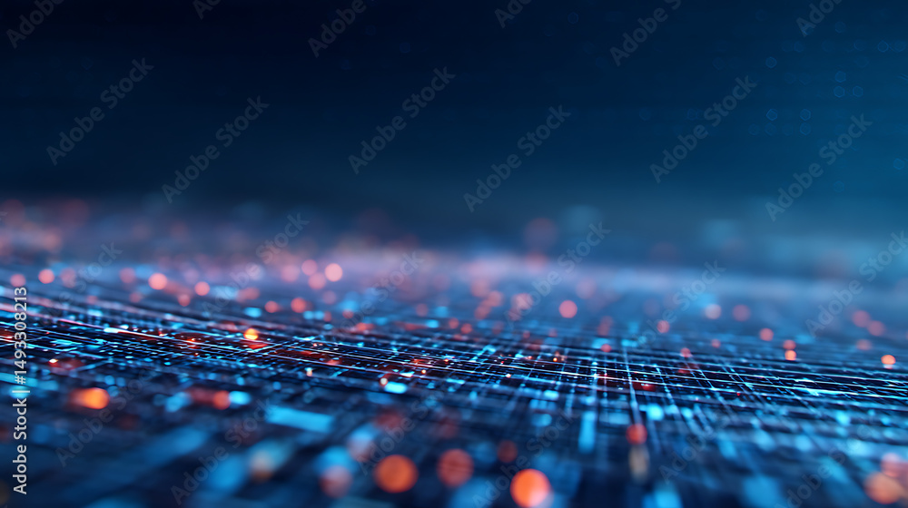 Aufkleber futuristic blue cyber data frame on a digital grid, abstract technology concept, digital wallpaper w